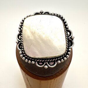 VTG Sterling Silver 925 Mother of Pearl Large Statement Ring Size 6.25